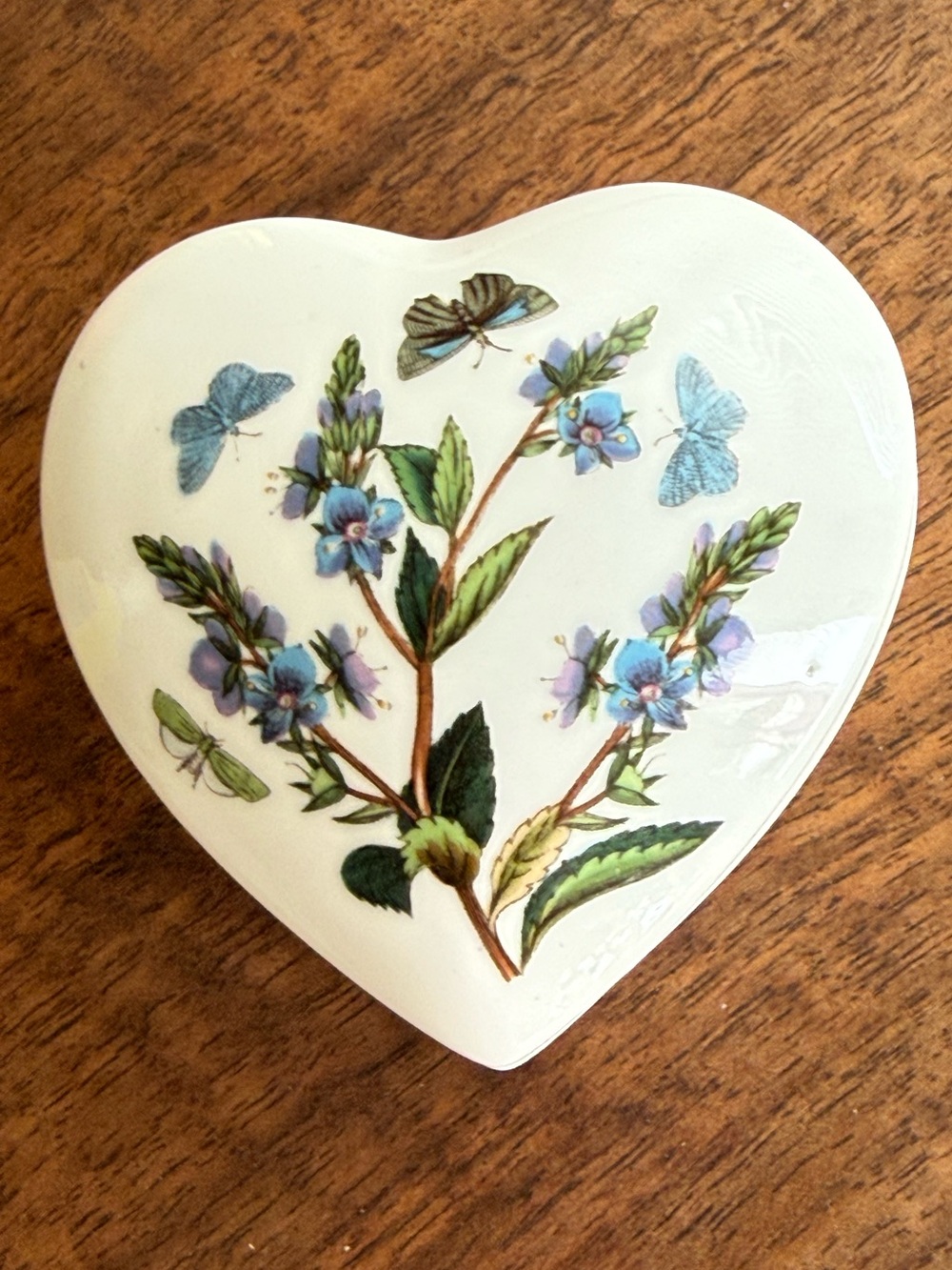 Portmeirion cottagecore porcelain floral butterfly vanity heart trinket box